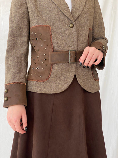 Statement Gürler Giyim Women’s Suede-Like Patches Brown Blazer - L - Balagan Vintage Blazer 00s, Ayah, blazer, Coats&Jackets, consignment, Dana, tweed blazer, vintage blazer, Women's Blazers