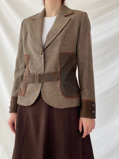 Statement Gürler Giyim Women’s Suede-Like Patches Brown Blazer - L - Balagan Vintage Blazer 00s, Ayah, blazer, Coats&Jackets, consignment, Dana, tweed blazer, vintage blazer, Women's Blazers