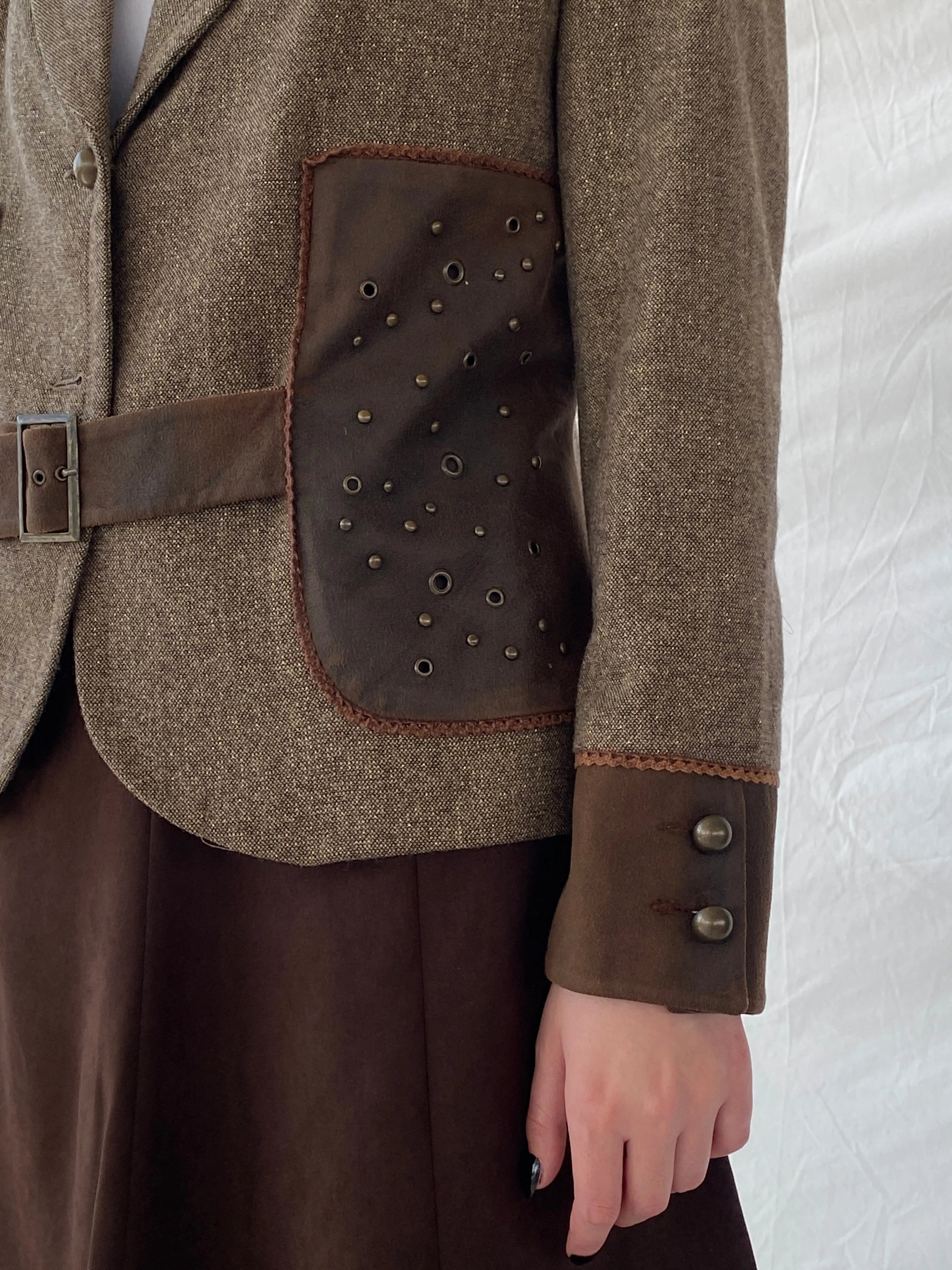 Statement Gürler Giyim Women’s Suede-Like Patches Brown Blazer - L - Balagan Vintage Blazer 00s, Ayah, blazer, Coats&Jackets, consignment, Dana, tweed blazer, vintage blazer, Women's Blazers