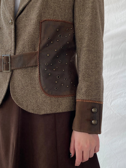 Statement Gürler Giyim Women’s Suede-Like Patches Brown Blazer - L - Balagan Vintage Blazer 00s, Ayah, blazer, Coats&Jackets, consignment, Dana, tweed blazer, vintage blazer, Women's Blazers