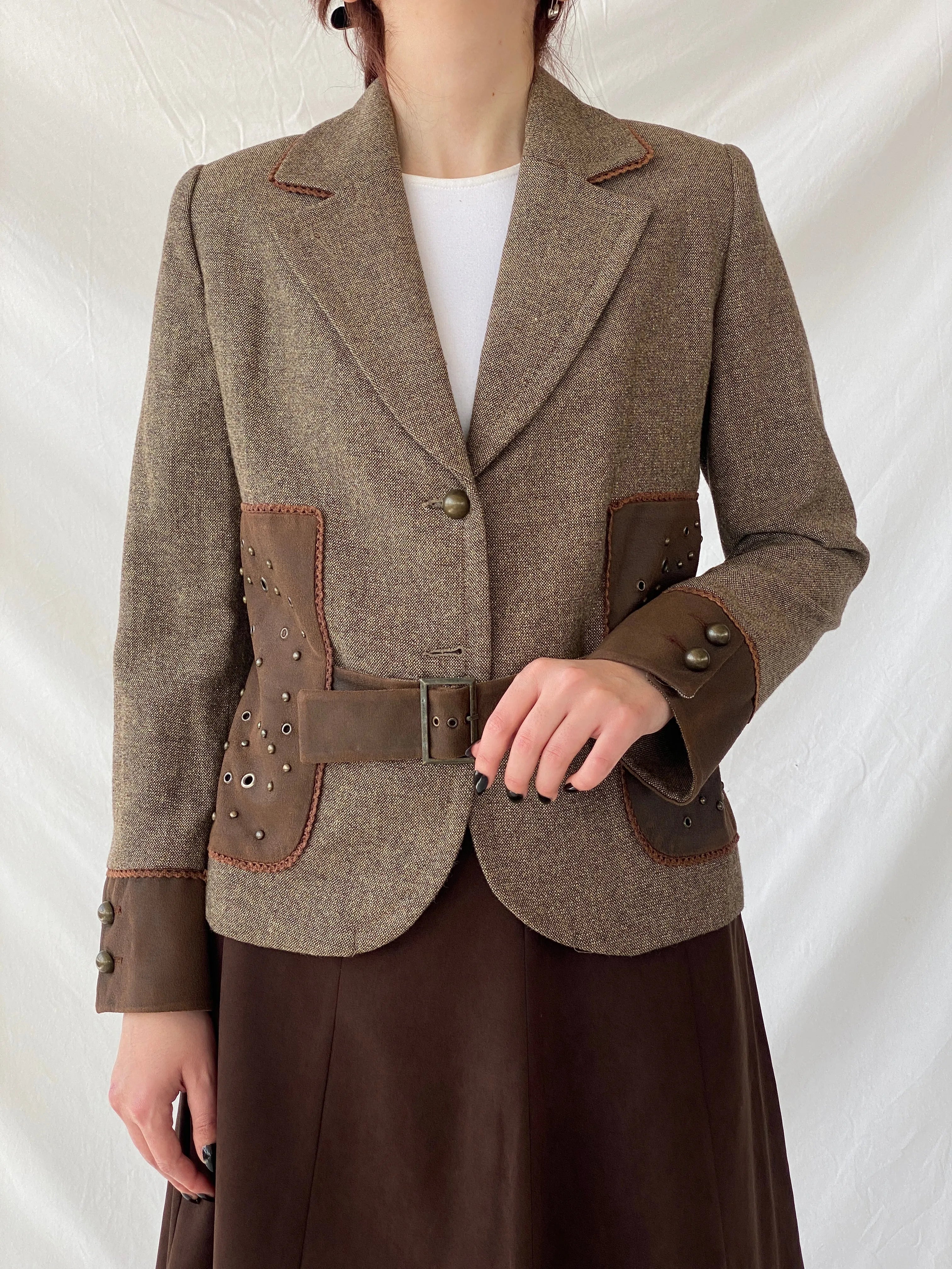 Statement Gürler Giyim Women’s Suede-Like Patches Brown Blazer - L - Balagan Vintage Blazer 00s, Ayah, blazer, Coats&Jackets, consignment, Dana, tweed blazer, vintage blazer, Women's Blazers