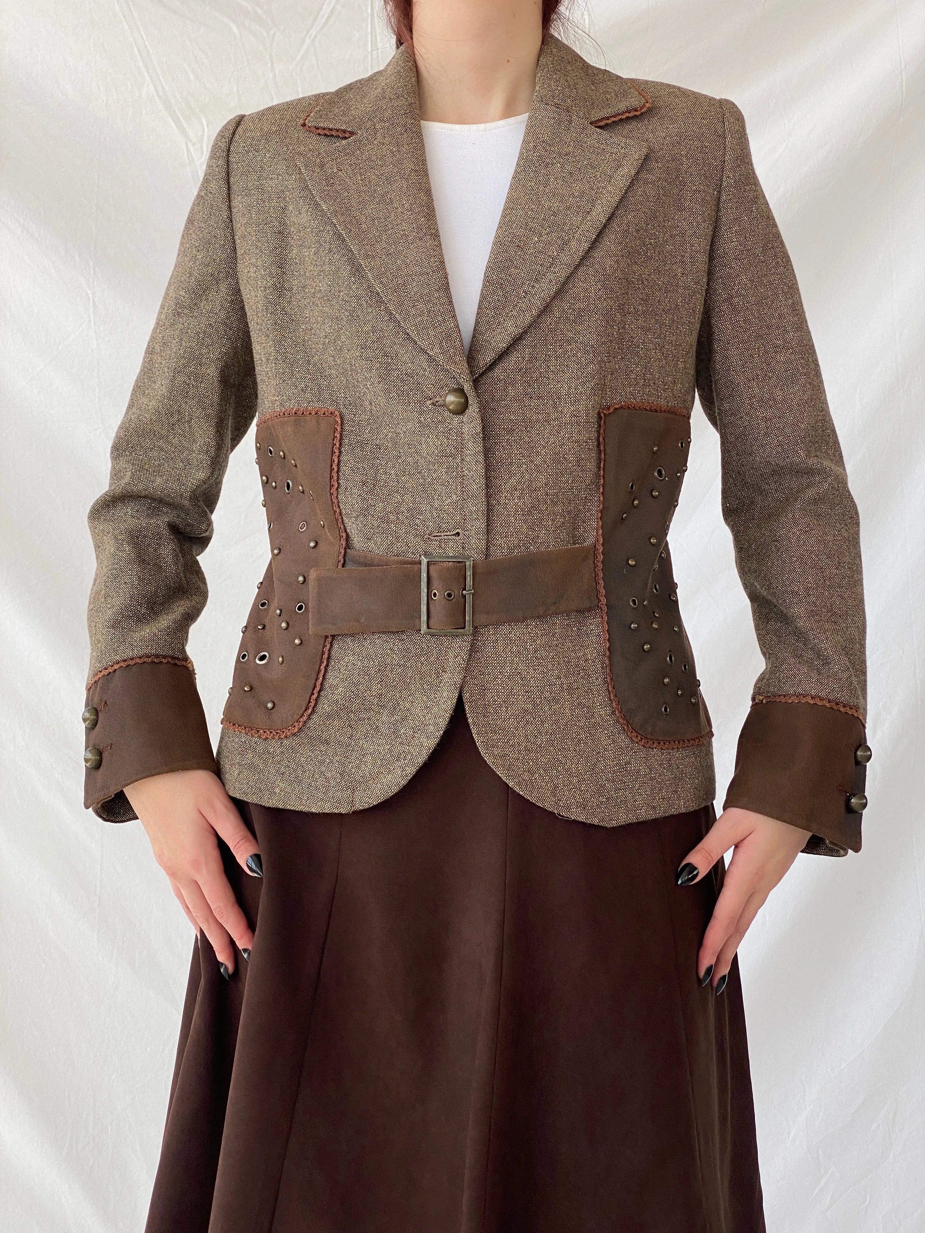 Statement Gürler Giyim Women’s Suede-Like Patches Brown Blazer - L - Balagan Vintage Blazer 00s, Ayah, blazer, Coats&Jackets, consignment, Dana, tweed blazer, vintage blazer, Women's Blazers