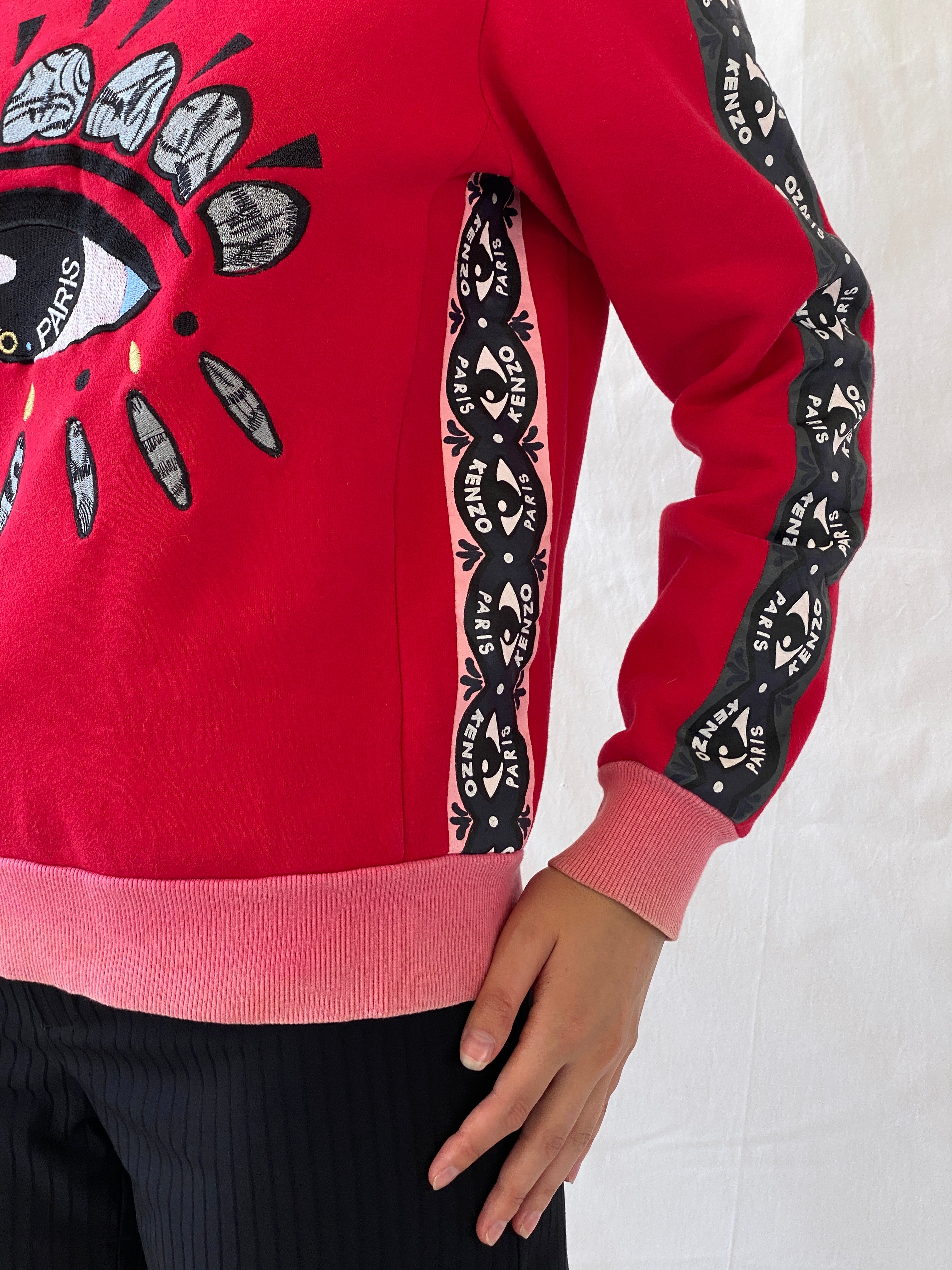 Statement Kenzo Paris Red Fleece Eye Print Sweater Crew Neck Cotton Sweatshirt - S - Balagan Vintage Sweater 00s, Ayah, consignment, cotton, Hala, kenzo, winter, women top