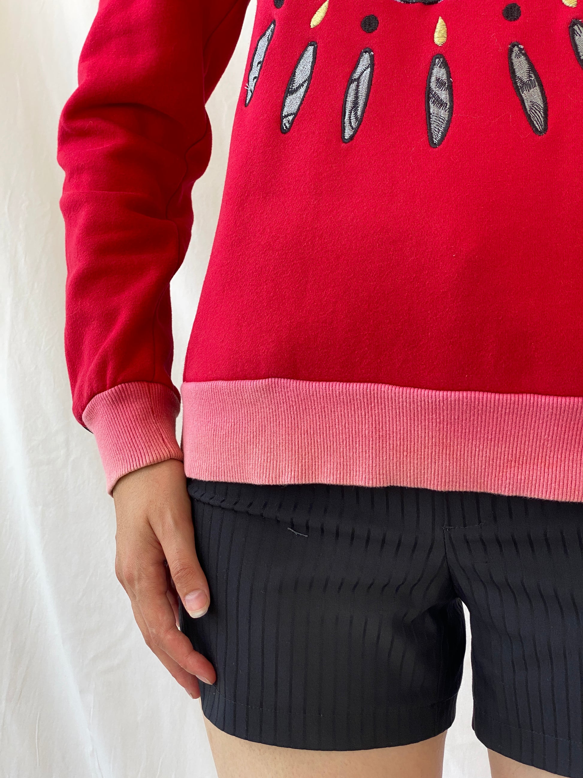 Statement Kenzo Paris Red Fleece Eye Print Sweater Crew Neck Cotton Sweatshirt - S - Balagan Vintage Sweater 00s, Ayah, consignment, cotton, Hala, kenzo, winter, women top