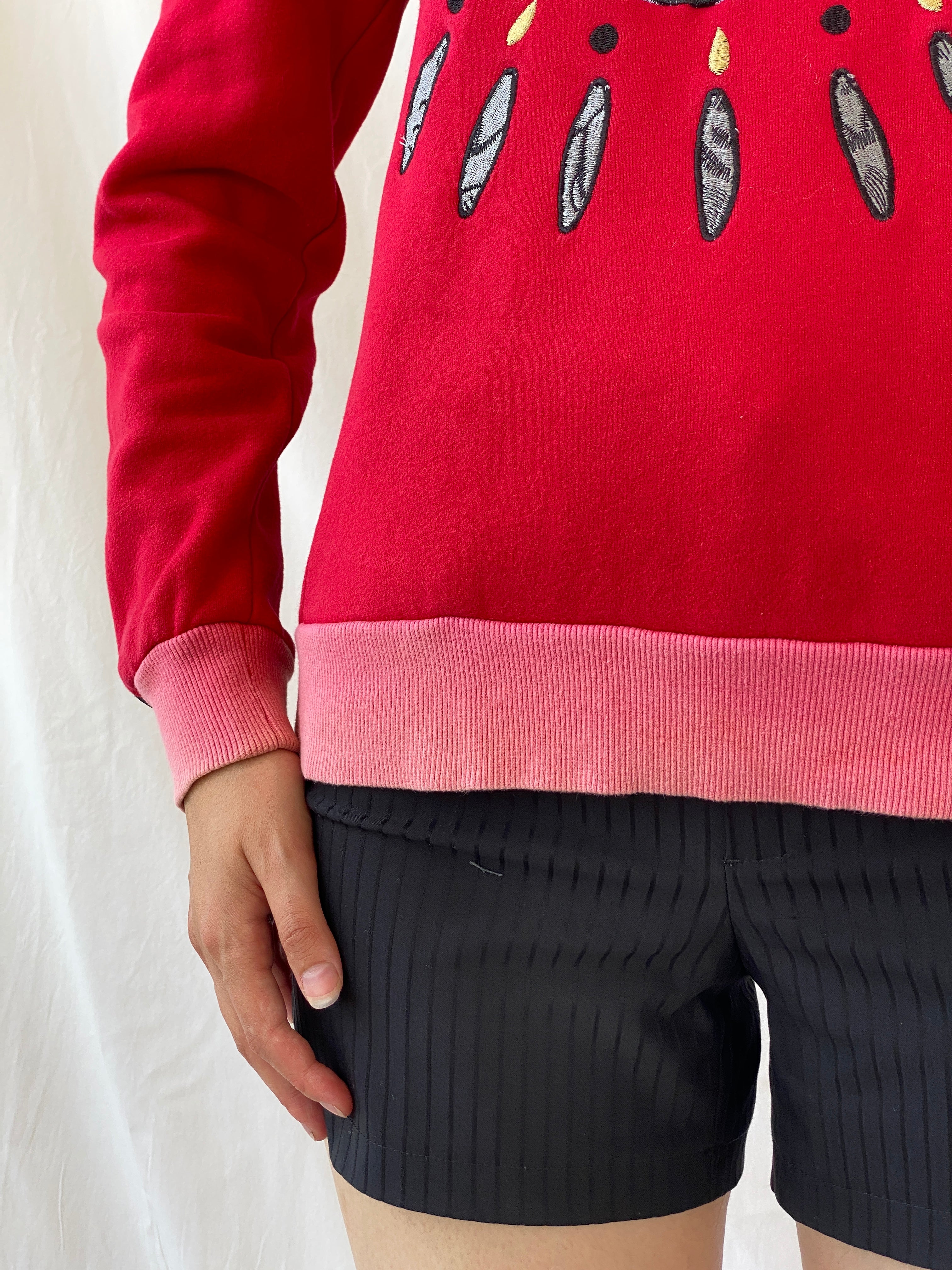 Statement Kenzo Paris Red Fleece Eye Print Sweater Crew Neck Cotton Sweatshirt - S - Balagan Vintage Sweater 00s, Ayah, consignment, cotton, Hala, kenzo, winter, women top