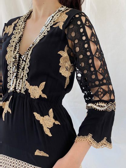 Statement Laurie & Joe Black Boho Core Embellished Indie Short Dress - M - Balagan Vintage Midi Dress Ayah, black dress, Boho, consignment, dress, Janan, midi dress, NEW IN, vintage dress, Wedding Guest