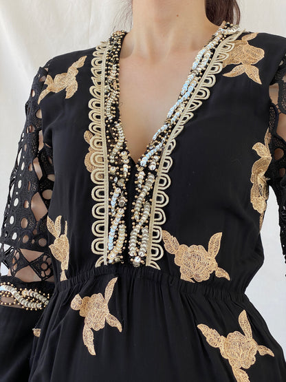 Statement Laurie & Joe Black Boho Core Embellished Indie Short Dress - M - Balagan Vintage Midi Dress Ayah, black dress, Boho, consignment, dress, Janan, midi dress, NEW IN, vintage dress, Wedding Guest