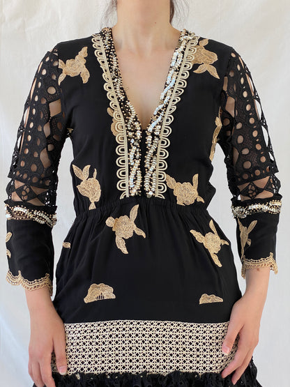 Statement Laurie & Joe Black Boho Core Embellished Indie Short Dress - M - Balagan Vintage Midi Dress Ayah, black dress, Boho, consignment, dress, Janan, midi dress, NEW IN, vintage dress, Wedding Guest