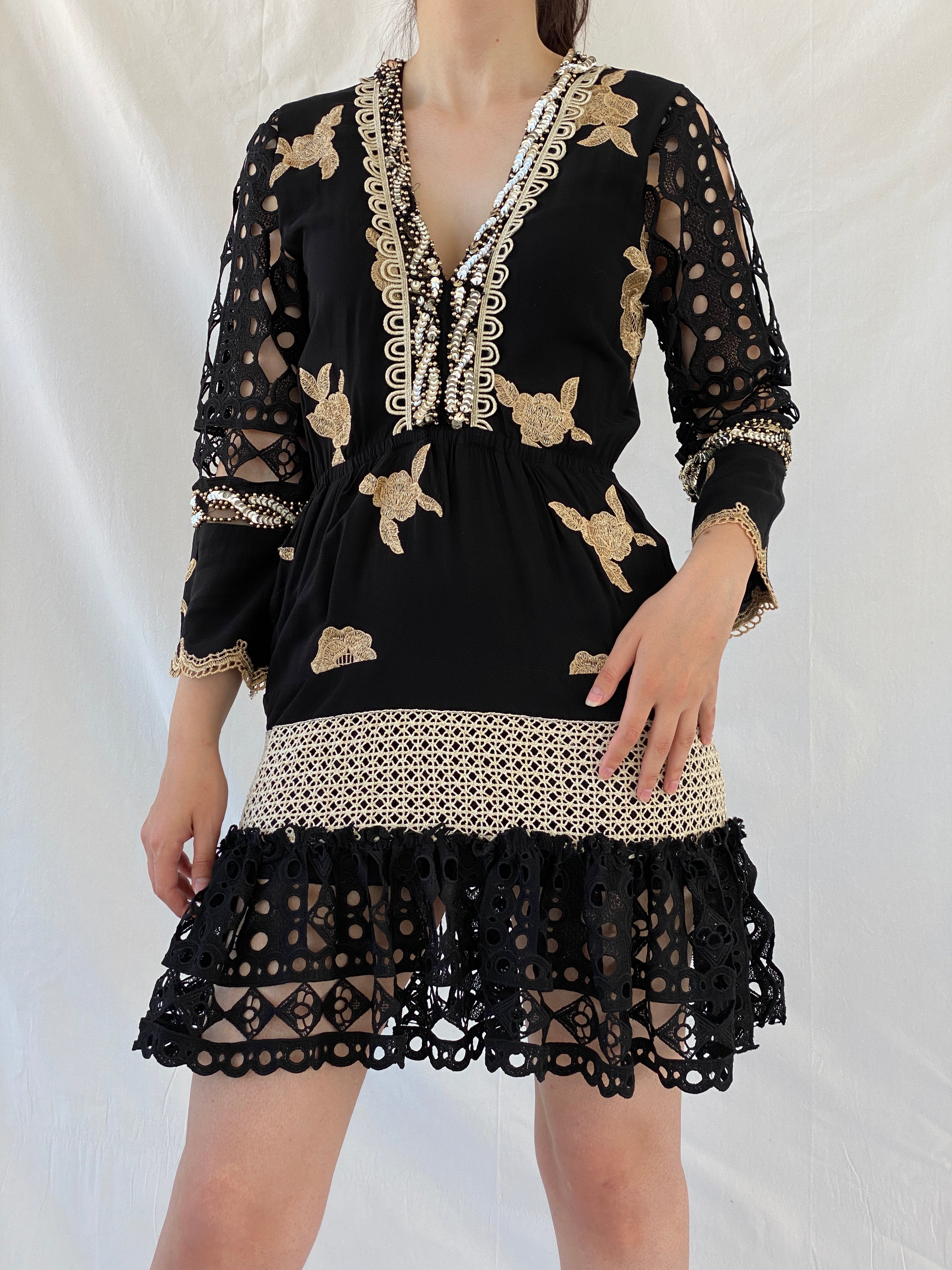 Statement Laurie & Joe Black Boho Core Embellished Indie Short Dress - M - Balagan Vintage Midi Dress Ayah, black dress, Boho, consignment, dress, Janan, midi dress, NEW IN, vintage dress, Wedding Guest