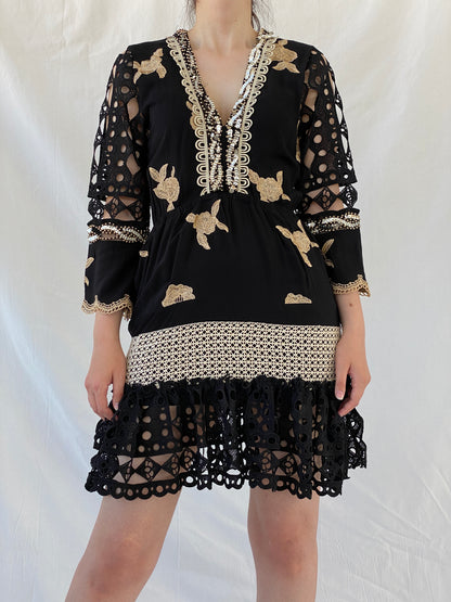 Statement Laurie & Joe Black Boho Core Embellished Indie Short Dress - M - Balagan Vintage Midi Dress Ayah, black dress, Boho, consignment, dress, Janan, midi dress, NEW IN, vintage dress, Wedding Guest