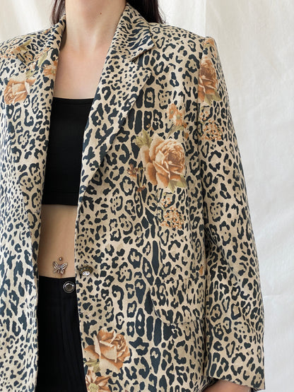 Statement SELMA Leopard Print Floral Brown Black Blazer - XL - Balagan Vintage Blazer 00s, animal print, Ayah, blazer, consignment, full sleeve blazer, NEW IN, Shereen, winter, Women's Blazers