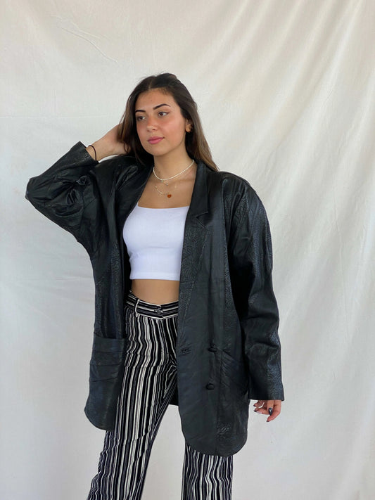 Statement Vintage 90s Genuine Leather Coat - Balagan Vintage Leather Coat 80s, 90s, genuine leather, genuine leather coat, Juana