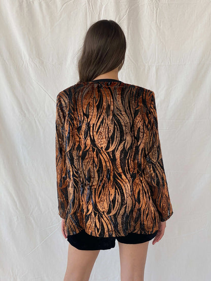 Statement Vintage Animal Print Velvet Semi-Sheer Blazer - L - Balagan Vintage Blazer 90s, animal print, blazer, full sleeve blazer, Mira, winter