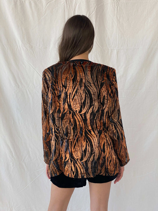 Statement Vintage Animal Print Velvet Semi-Sheer Blazer - L - Balagan Vintage Blazer 90s, animal print, blazer, full sleeve blazer, Mira, winter