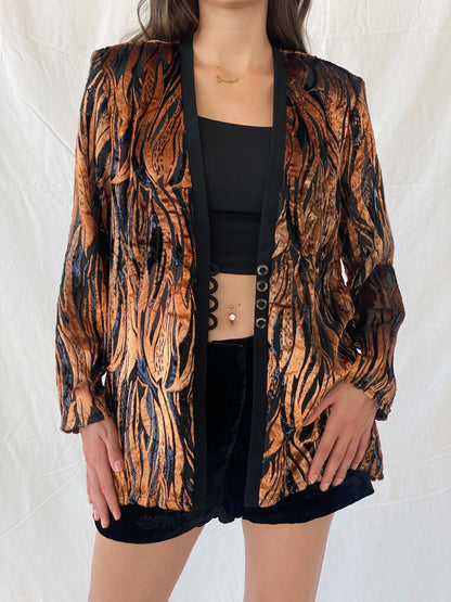 Statement Vintage Animal Print Velvet Semi-Sheer Blazer - L - Balagan Vintage Blazer 90s, animal print, blazer, full sleeve blazer, Mira, winter