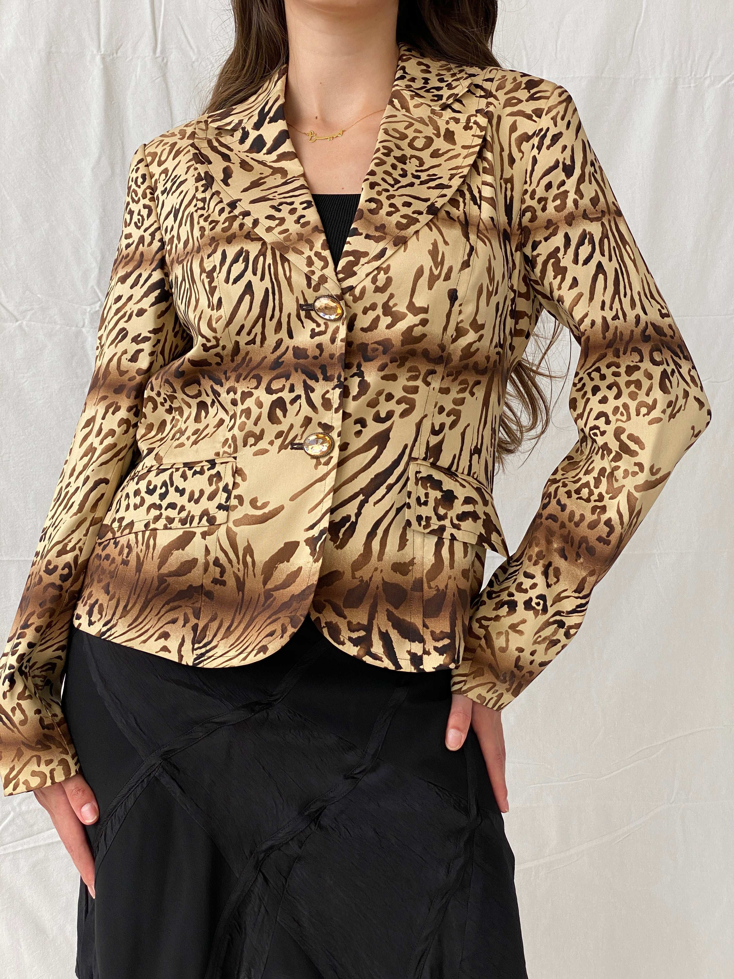 Statement Vintage Betty Barclay Silk Leopard Print Blazer - M - Balagan Vintage Blazer 90s, animal print, blazer, consignment, full sleeve blazer, Mira, Najla, winter