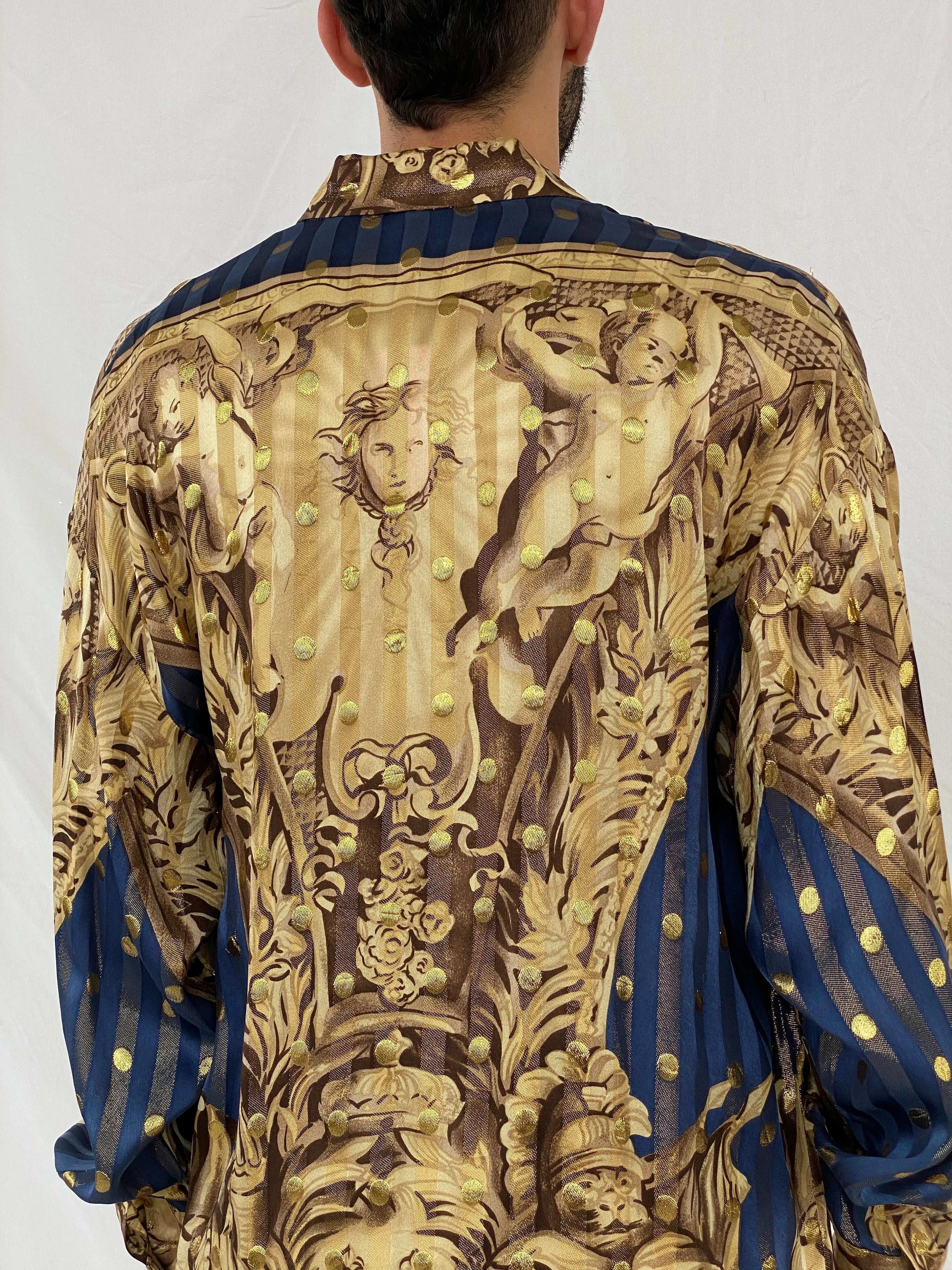 Statement Vintage CREMEDE SILK Gold Full Sleeve Silk Shirt Size L - Balagan Vintage Full Sleeve Shirt 90s, Awsam, printed silk shirt, silk, silk shirt