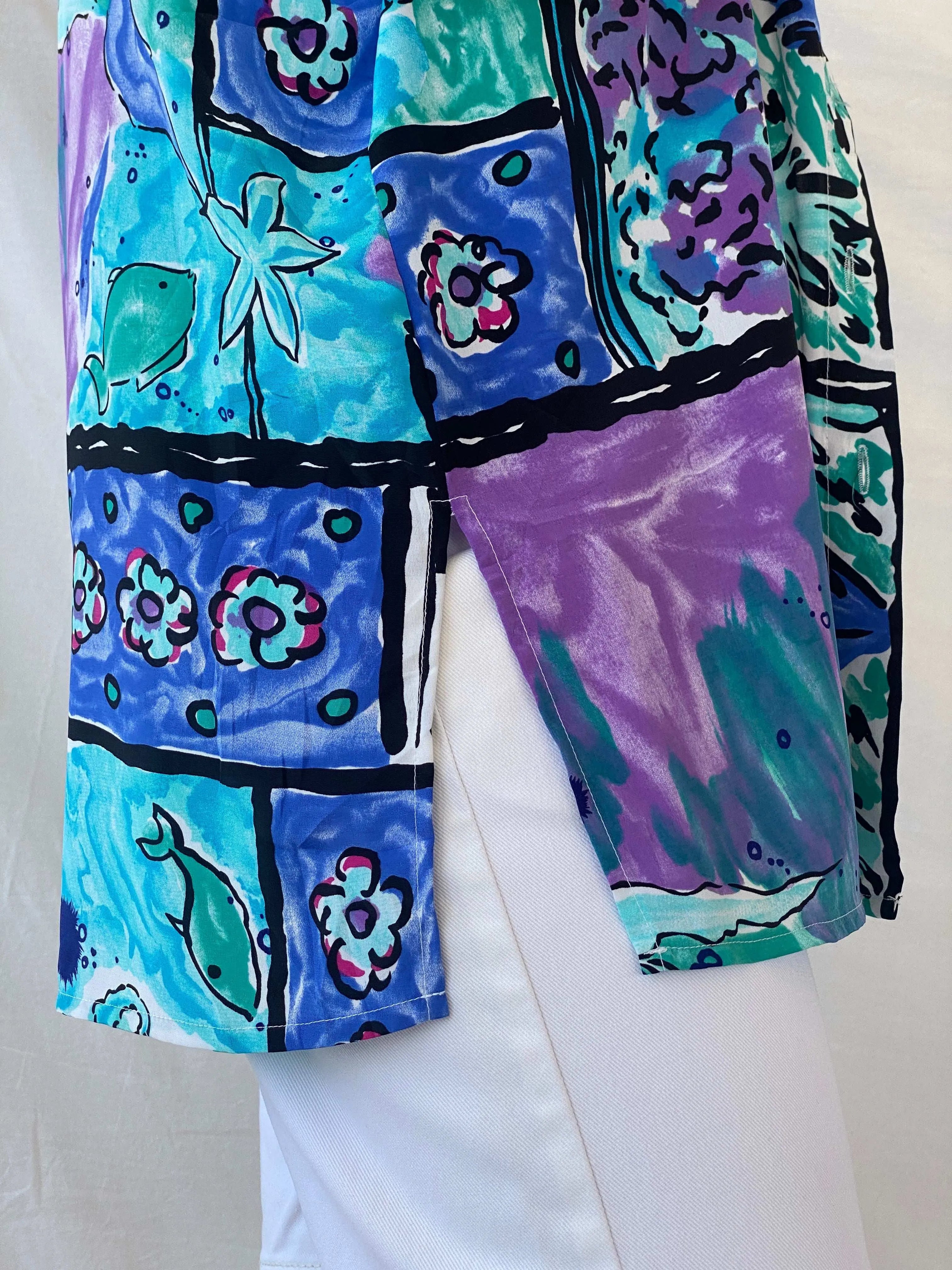 Statement Vintage Handmade Blue and Purple Floral Oversized Shirt - XL - Balagan Vintage Half Sleeve Shirt 00s, 90s, Deals, Dina, floral, floral shirt, half sleeve shirt, oversized, oversized shirt
