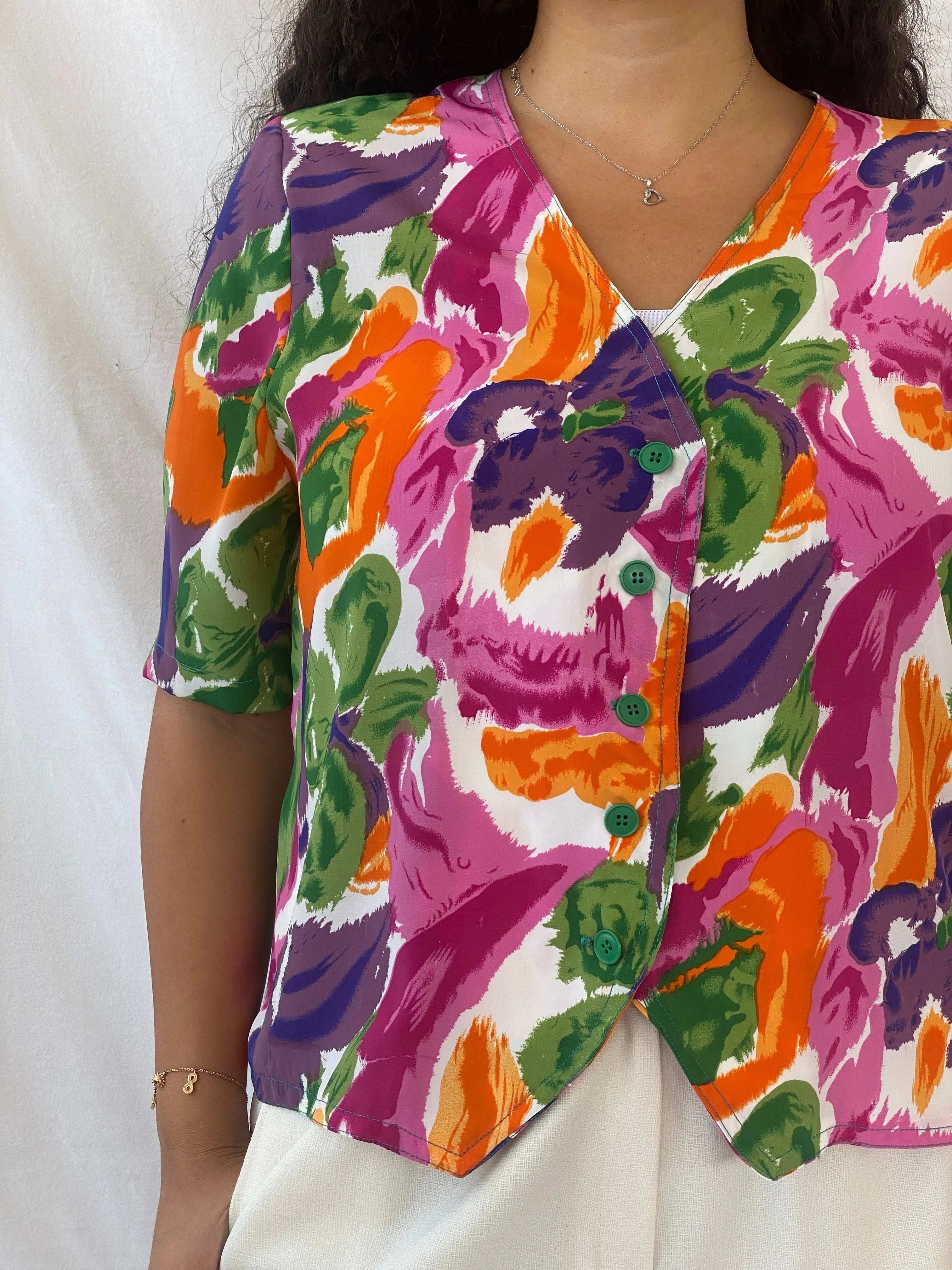 Statement Vintage Handmade Floral Print Shirt - L - Balagan Vintage Half Sleeve Shirt 00s, 90s, Dina, floral, floral shirt, half sleeve shirt, oversized, oversized shirt