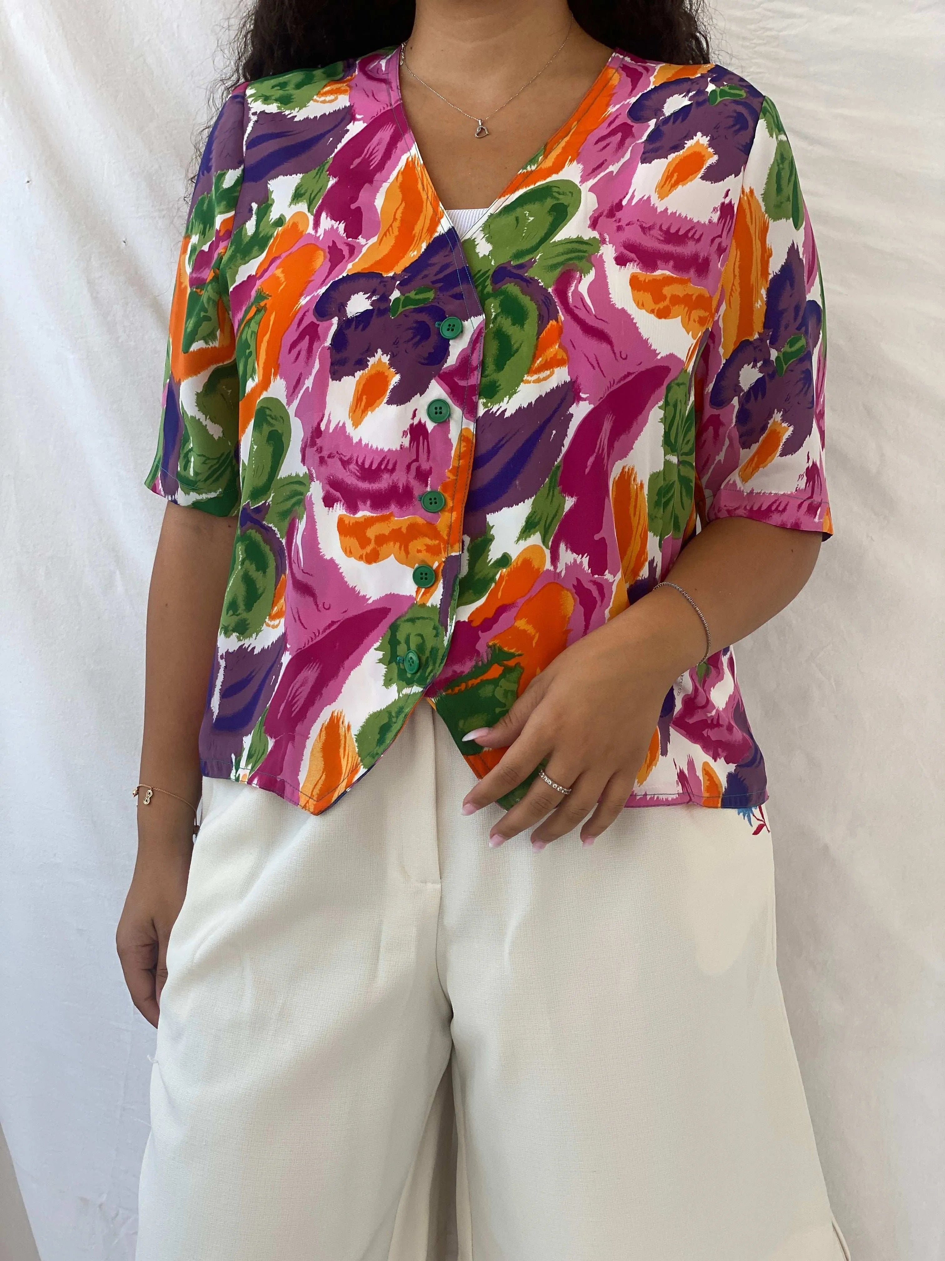 Statement Vintage Handmade Floral Print Shirt - L - Balagan Vintage Half Sleeve Shirt 00s, 90s, Dina, floral, floral shirt, half sleeve shirt, oversized, oversized shirt
