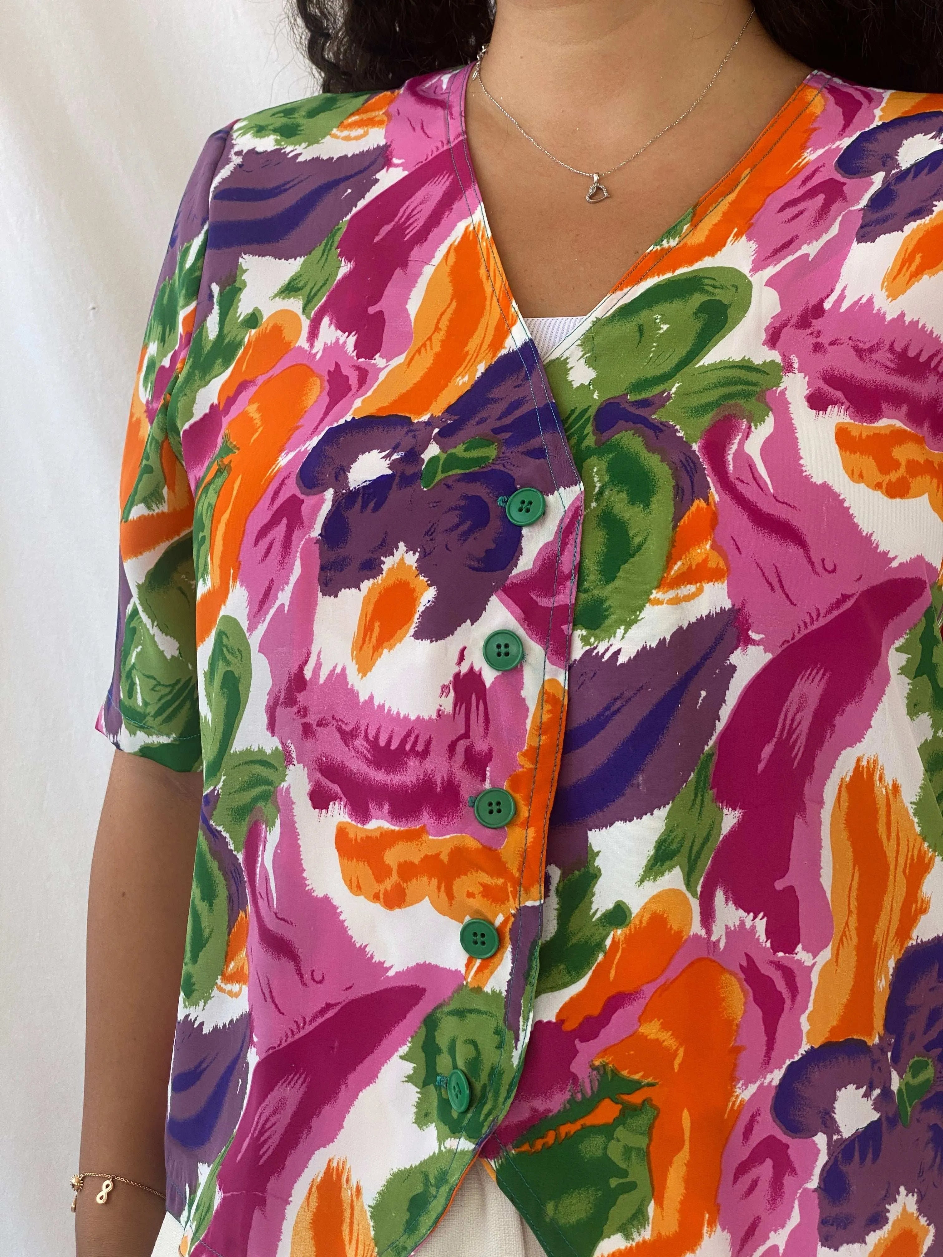 Statement Vintage Handmade Floral Print Shirt - L - Balagan Vintage Half Sleeve Shirt 00s, 90s, Deals, Dina, floral, floral shirt, half sleeve shirt, oversized, oversized shirt