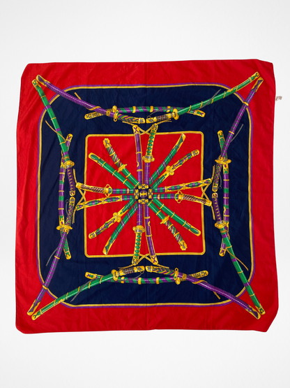 Statement Vintage JAGO Red Navy Sword Motif Square Scarf - Balagan Vintage Scarf 00s, multicolored, NEW IN, scarf, summer