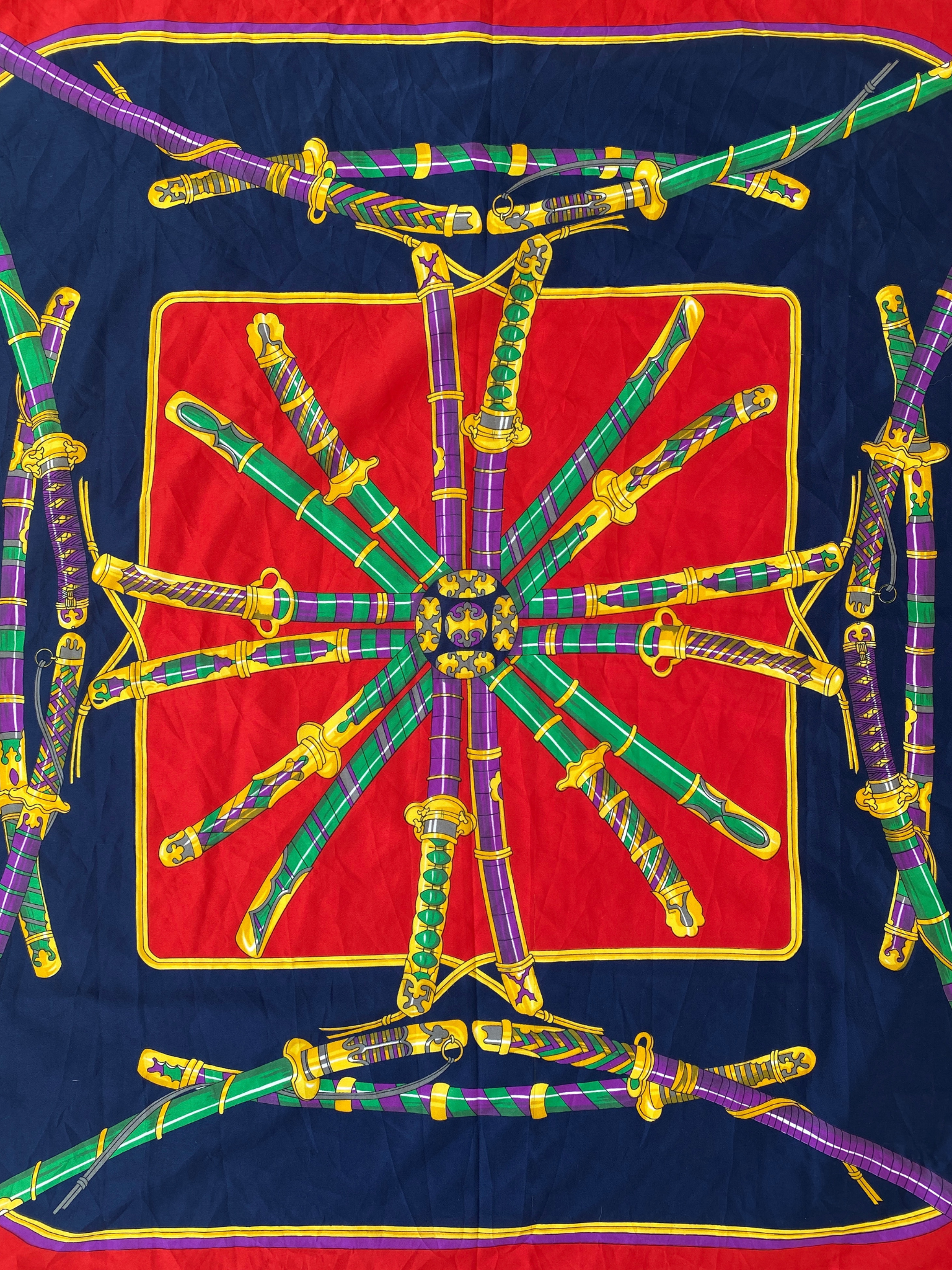Statement Vintage JAGO Red Navy Sword Motif Square Scarf - Balagan Vintage Scarf 00s, multicolored, NEW IN, scarf, summer