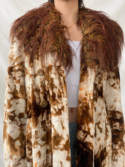 Statement Vintage Lifestyle by Alba Moda Brown Appaloosa Print Faux Fur Trim Coat - L - Balagan Vintage Coat 90s, animal print, Christine, coat, Coats&Jackets, faux fur, vintage coat, winter, Women's Coats