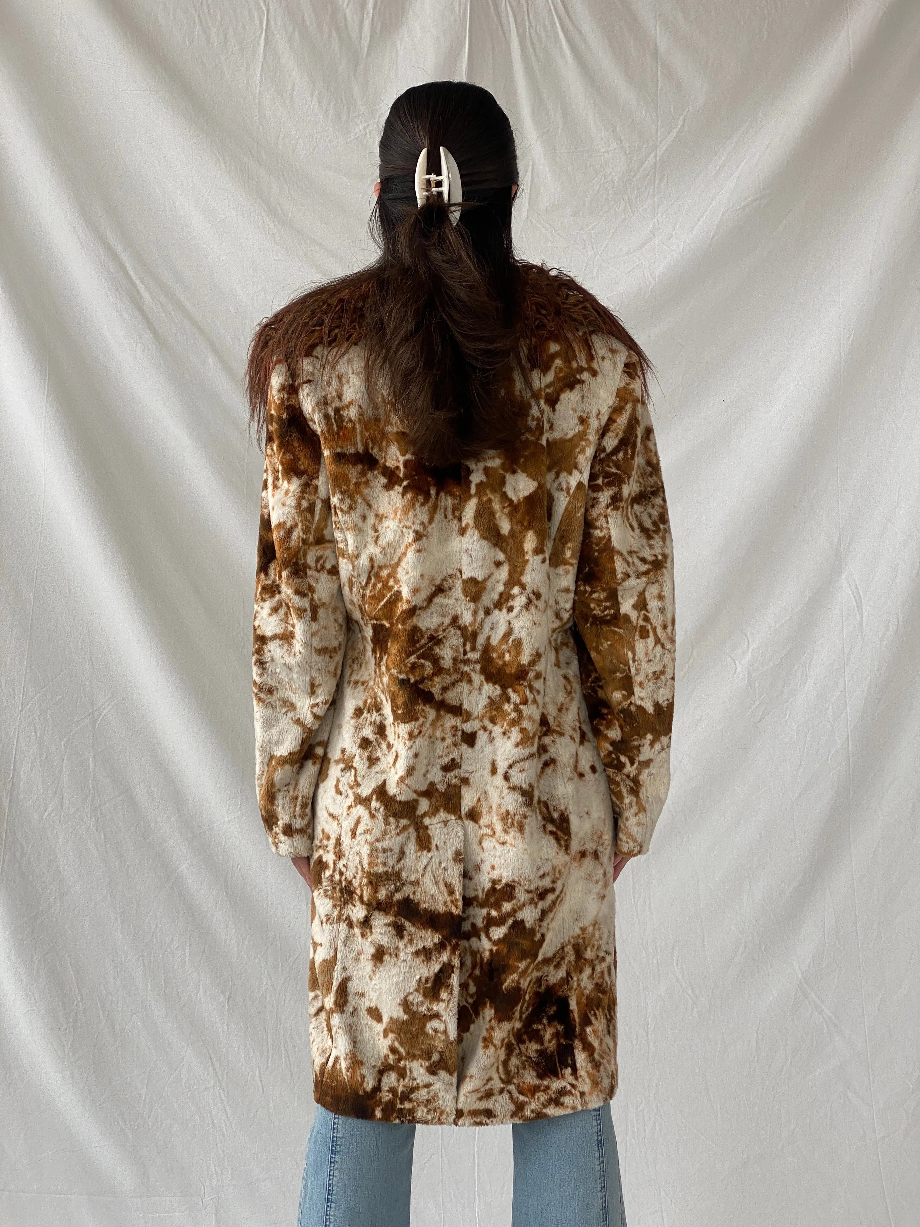 Statement Vintage Lifestyle by Alba Moda Brown Appaloosa Print Faux Fur Trim Coat - L - Balagan Vintage Coat 90s, animal print, Christine, coat, Coats&Jackets, faux fur, vintage coat, winter, Women's Coats