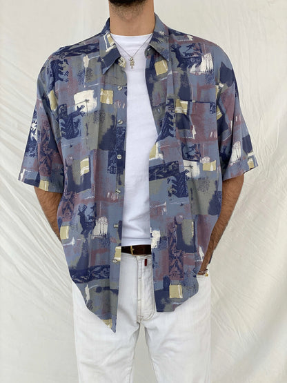 Statement Vintage Pierre Sangan Printed Blue Shirt Size 2XL - Balagan Vintage Half Sleeve Shirt 90s, Awsam, half sleeve shirt, mens shirt, printed shirt