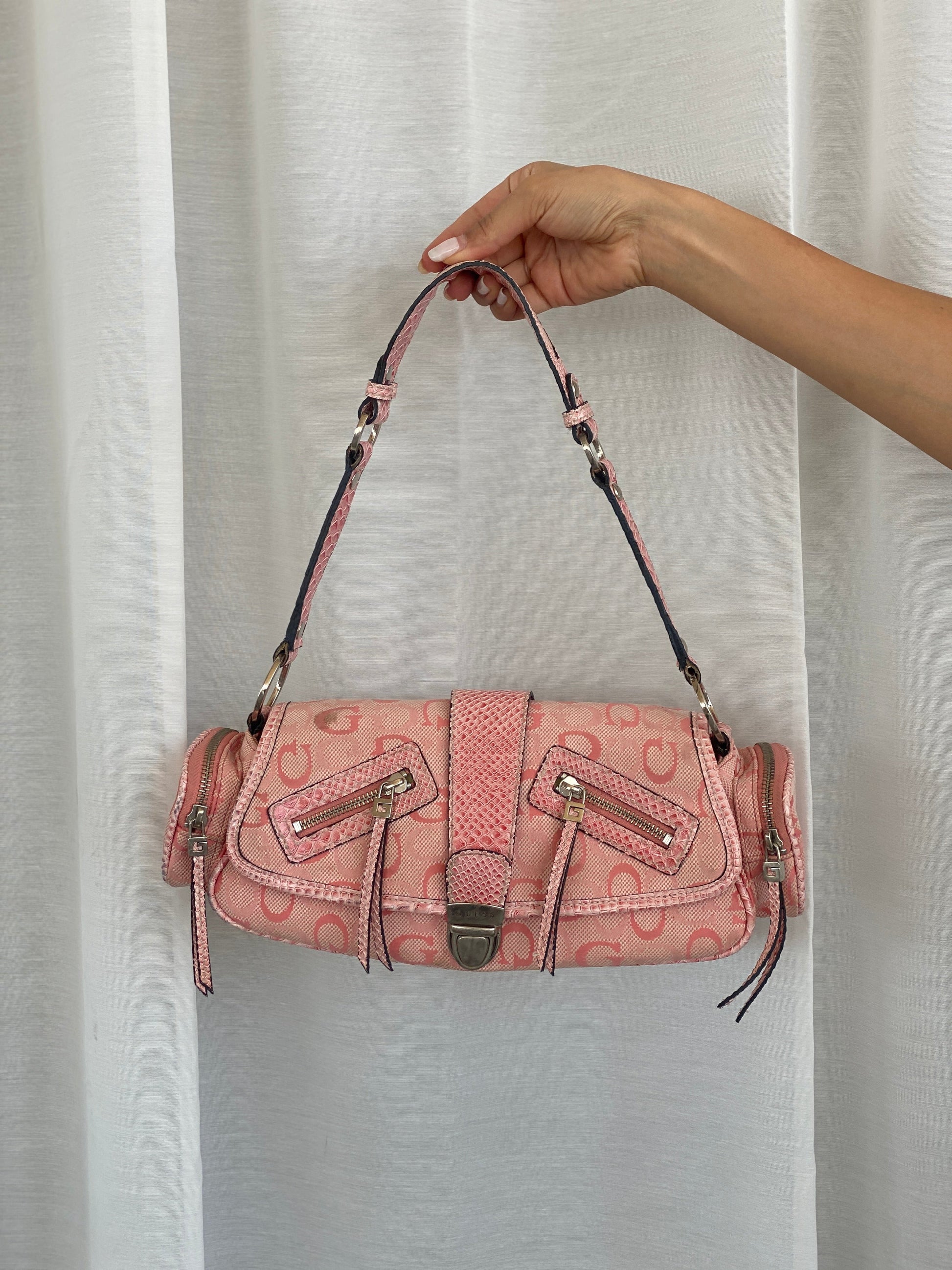 Statement Vintage Y2K Guess Pink Monogram Shoulder Bag - Balagan Vintage Shoulder Bag 00s, 90s, bag, genuine leather, guess, NEW IN, shoulder bag, Y2K