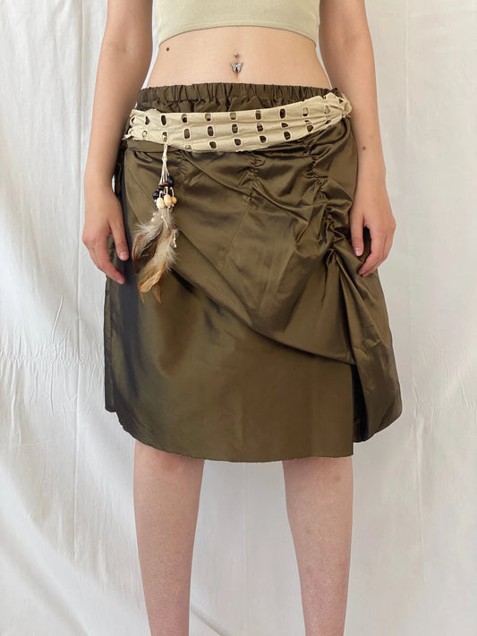 Statement Y2K Metallic Olive Green Short Women’s Skirt - L - Balagan Vintage Midi Skirt Ayah, midi skirt, summer
