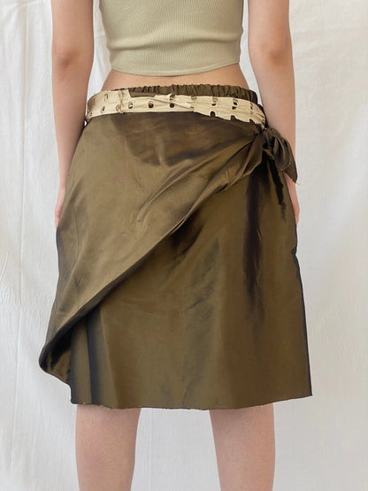 Statement Y2K Metallic Olive Green Short Women’s Skirt - L - Balagan Vintage Midi Skirt Ayah, midi skirt, summer