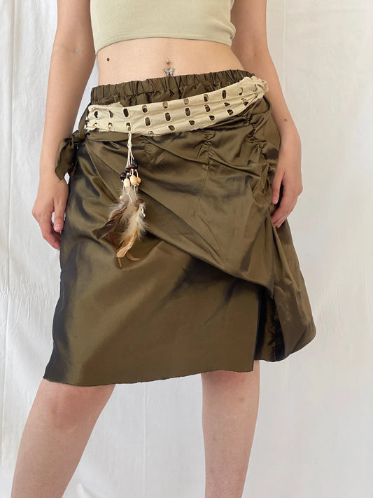 Statement Y2K Metallic Olive Green Short Women’s Skirt - L - Balagan Vintage Midi Skirt Ayah, midi skirt, summer