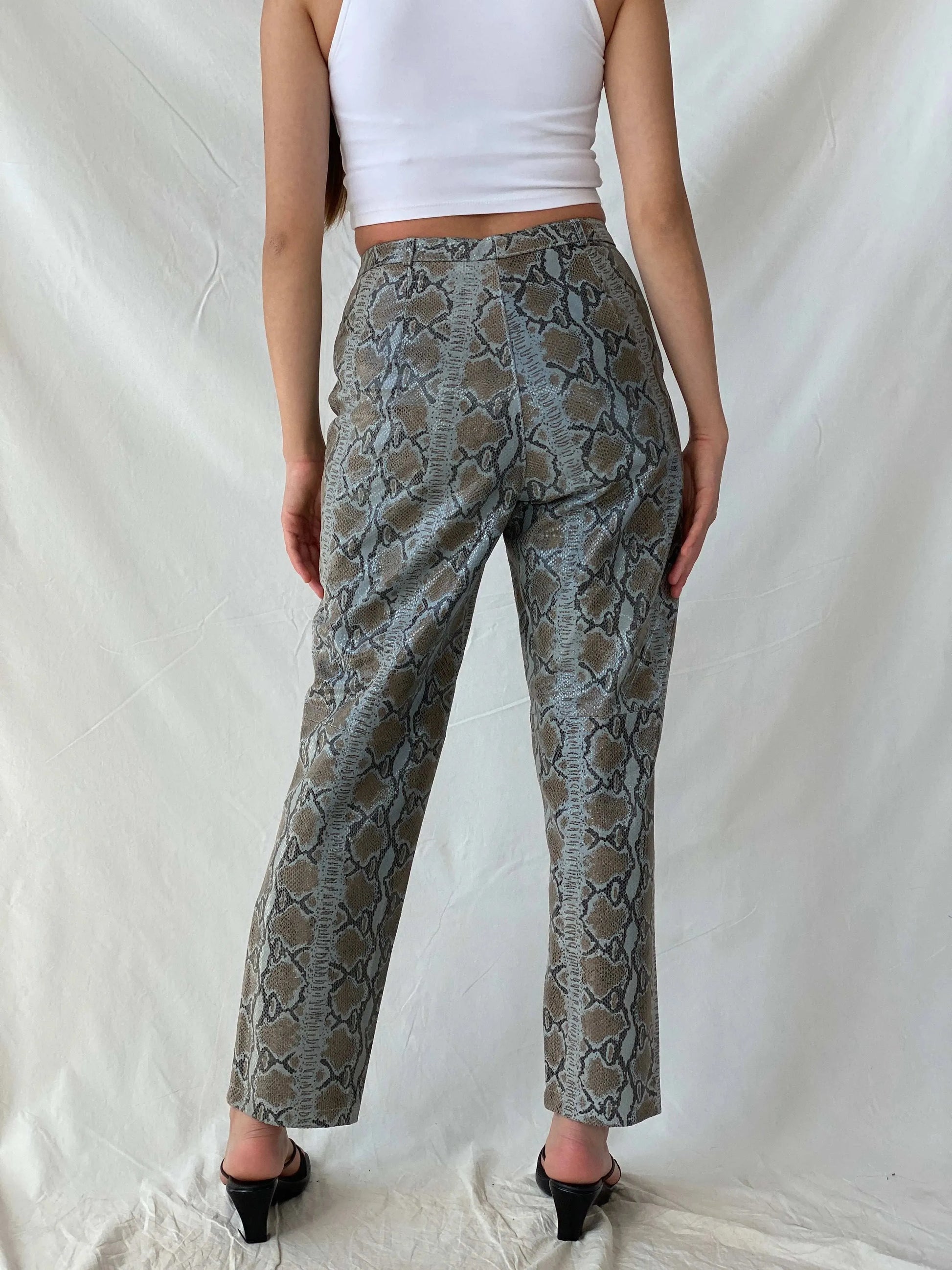 Stunning Vintage RÉVUE Snake Skin Blue Genuine Leather Pants - M - Balagan Vintage Pants genuine leather, leather, Mira, pants, women pants