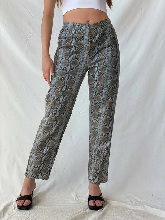 Stunning Vintage RÉVUE Snake Skin Blue Genuine Leather Pants - M - Balagan Vintage Pants genuine leather, leather, Mira, pants, women pants
