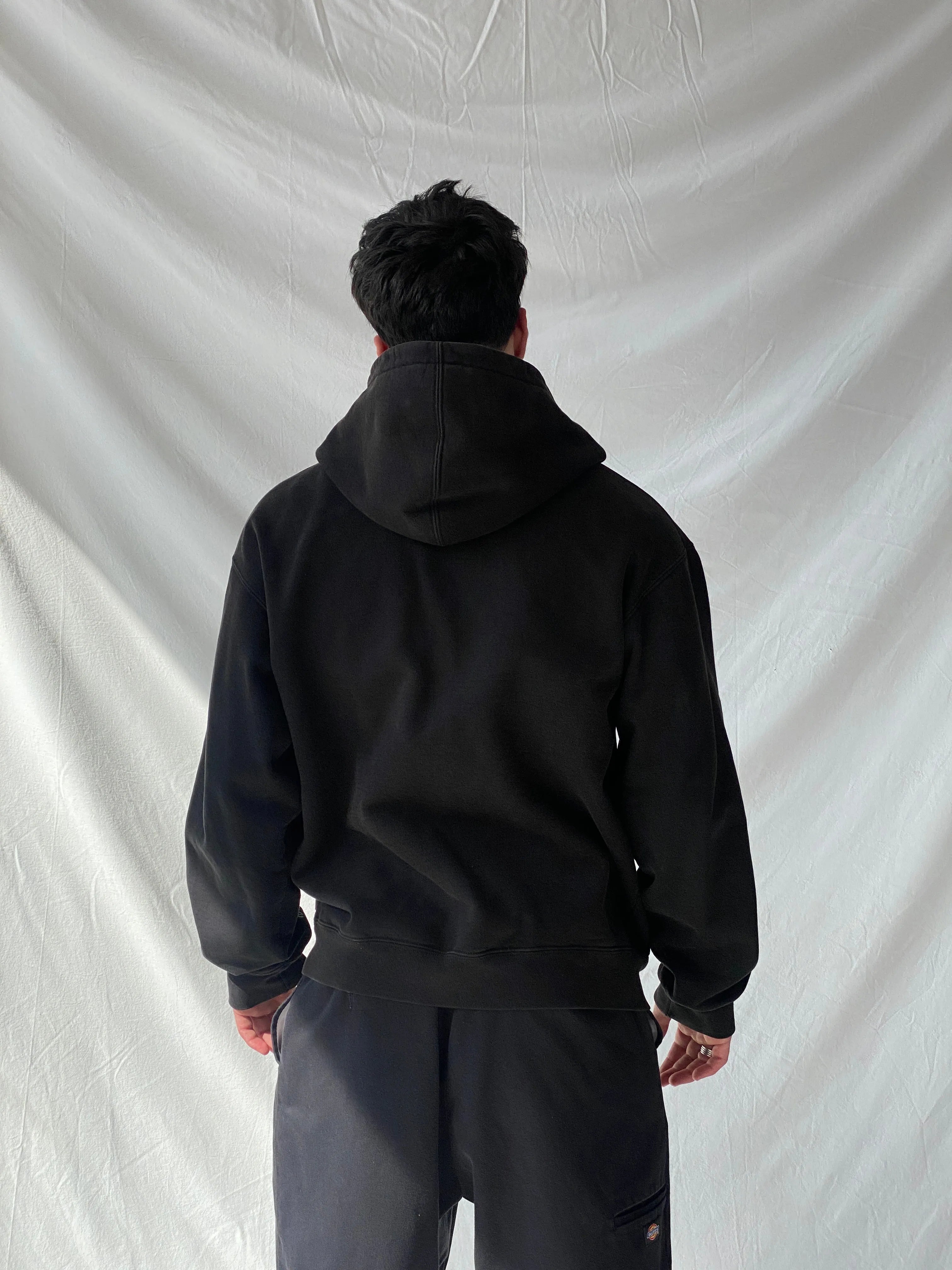 Supreme Text Stripe Zip Up Black Men’s Hooded Jacket - L - Balagan Vintage Sweater 90s, consignment, Hamza, knit, knitted, knitted sweater, men, streetwear, vintage, vintage sweater, winter