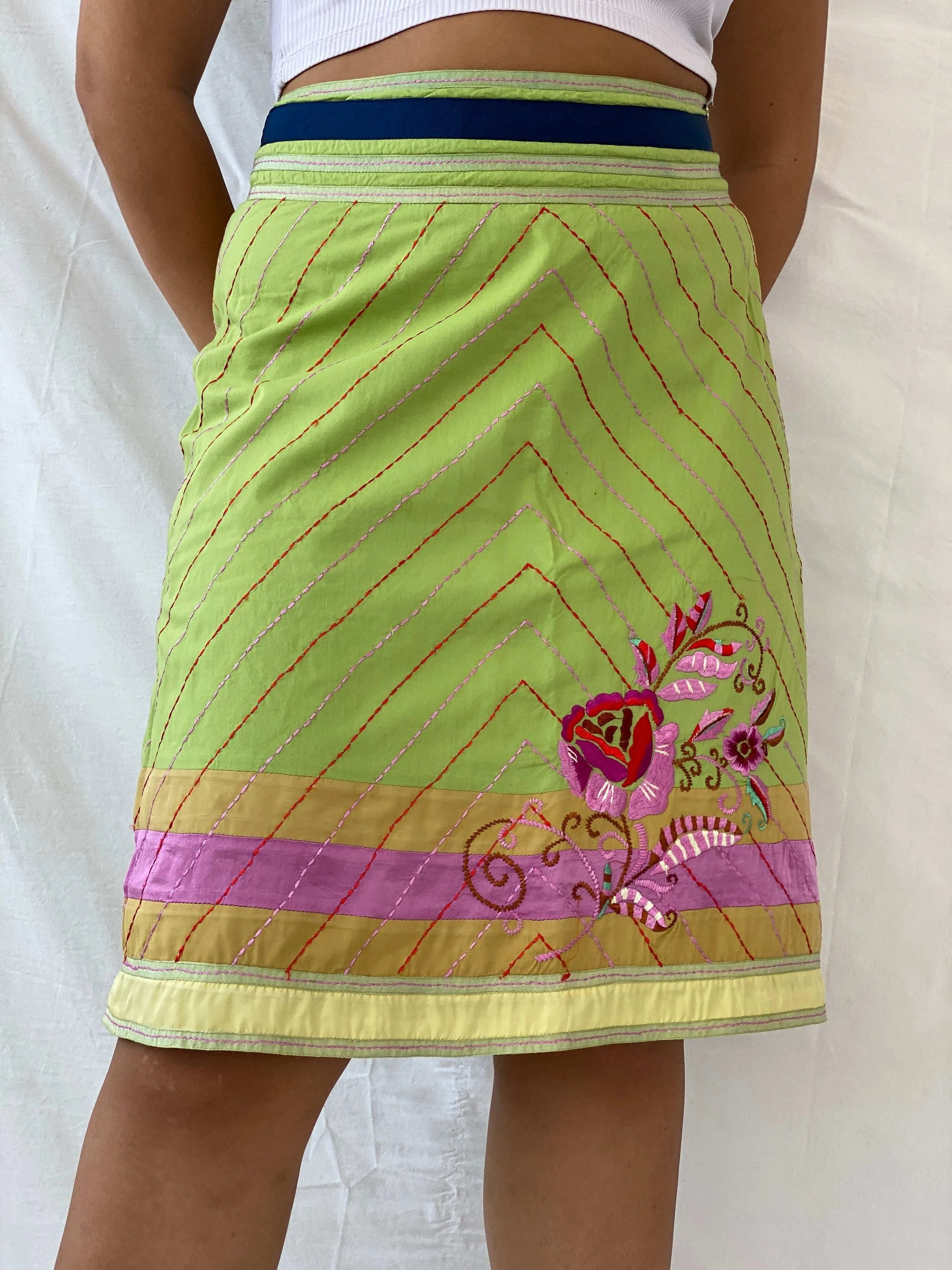 Ted Baker Jean Green A-Line Floral Embroidered Midi Skirt - L - Balagan Vintage Midi Skirt 00s, 90s, Dina, floral skirt, midi skirt, women skirt