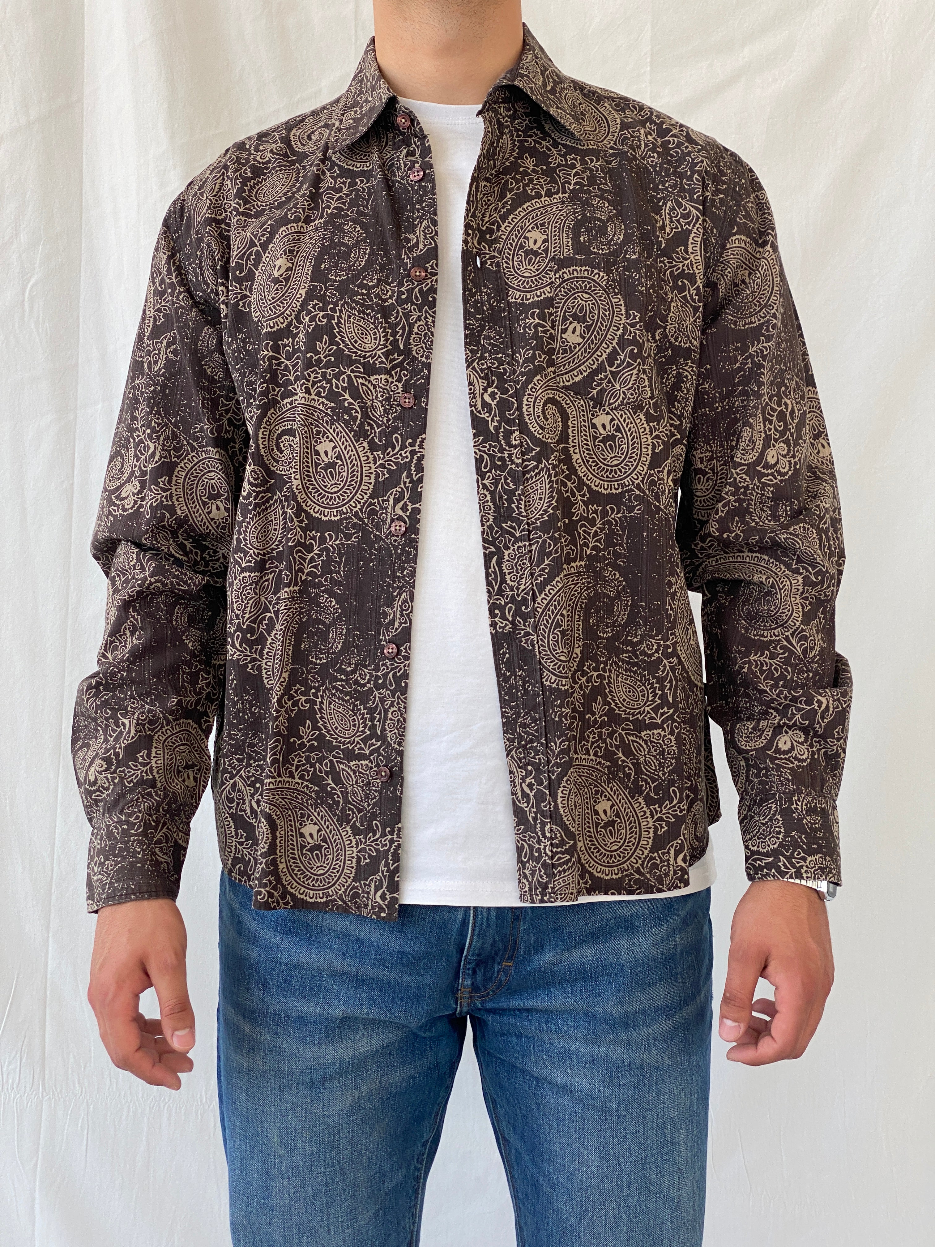 Tom Tailor Sportswear Brown Floral Paisley Print Men’s Long Sleeve Cotton Shirt - XL - Balagan Vintage Full Sleeve Shirt 90s, cotton, full sleeve shirt, mens shirt, NEW IN, printed shirt, Ramez, silk