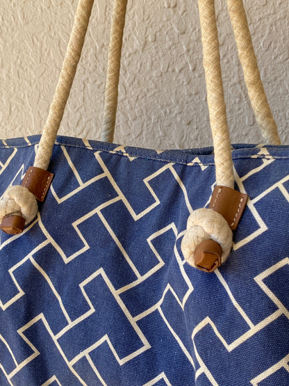 Tommy Hilfiger Blue White Signature Logo Fabric Rope Handle Beach Shoulder Tote Bag - Balagan Vintage Shoulder Bag 00s, bag, beach bag, NEW IN, shoulder bag, summer, Tommy hilfiger, Y2K