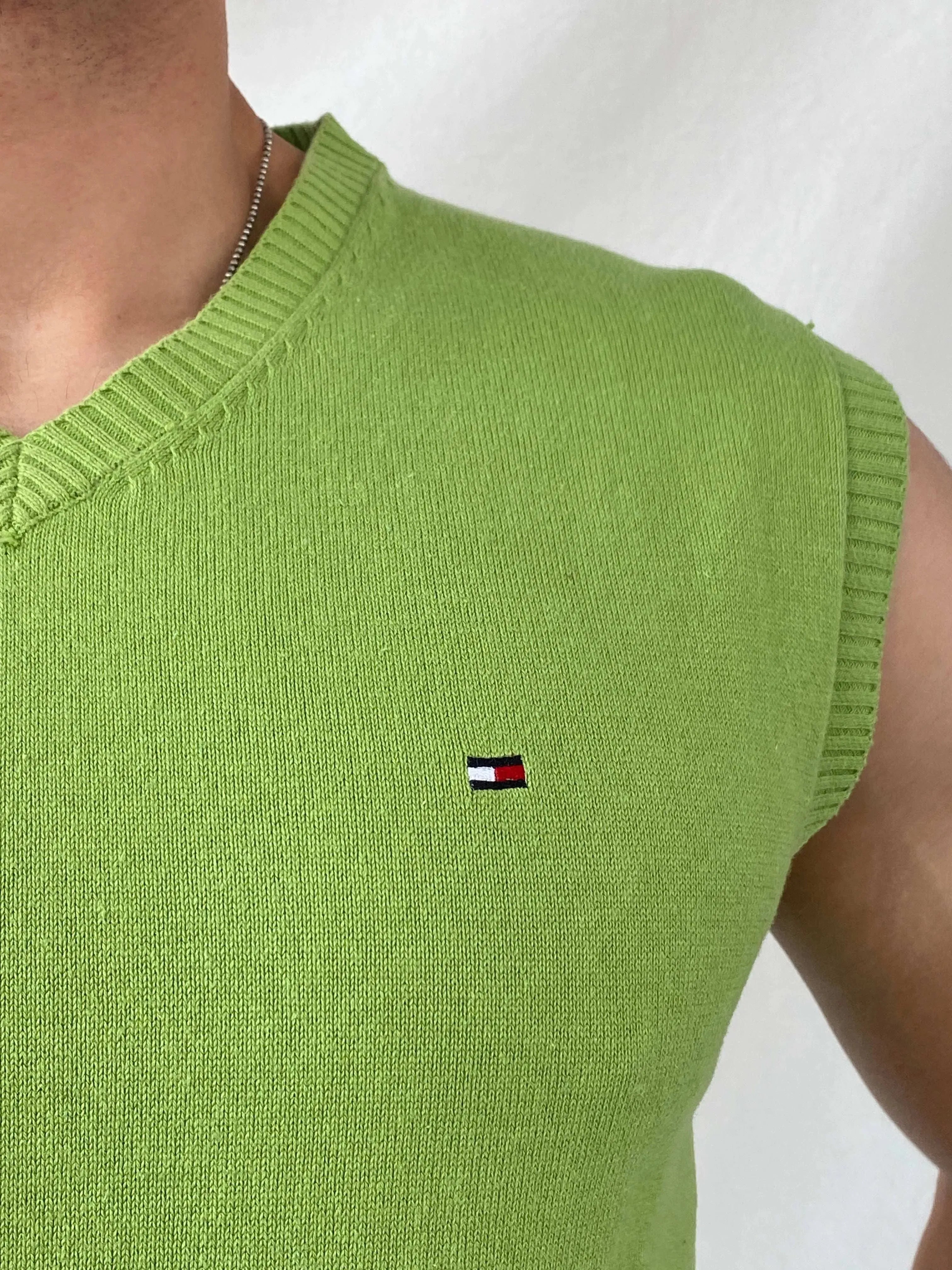 Tommy Hilfiger Green Cotton Men’s Vest - XL - Balagan Vintage Vest 00s, men top, mens vest, Ramez, Tommy hilfiger, Tommy jeans, vest
