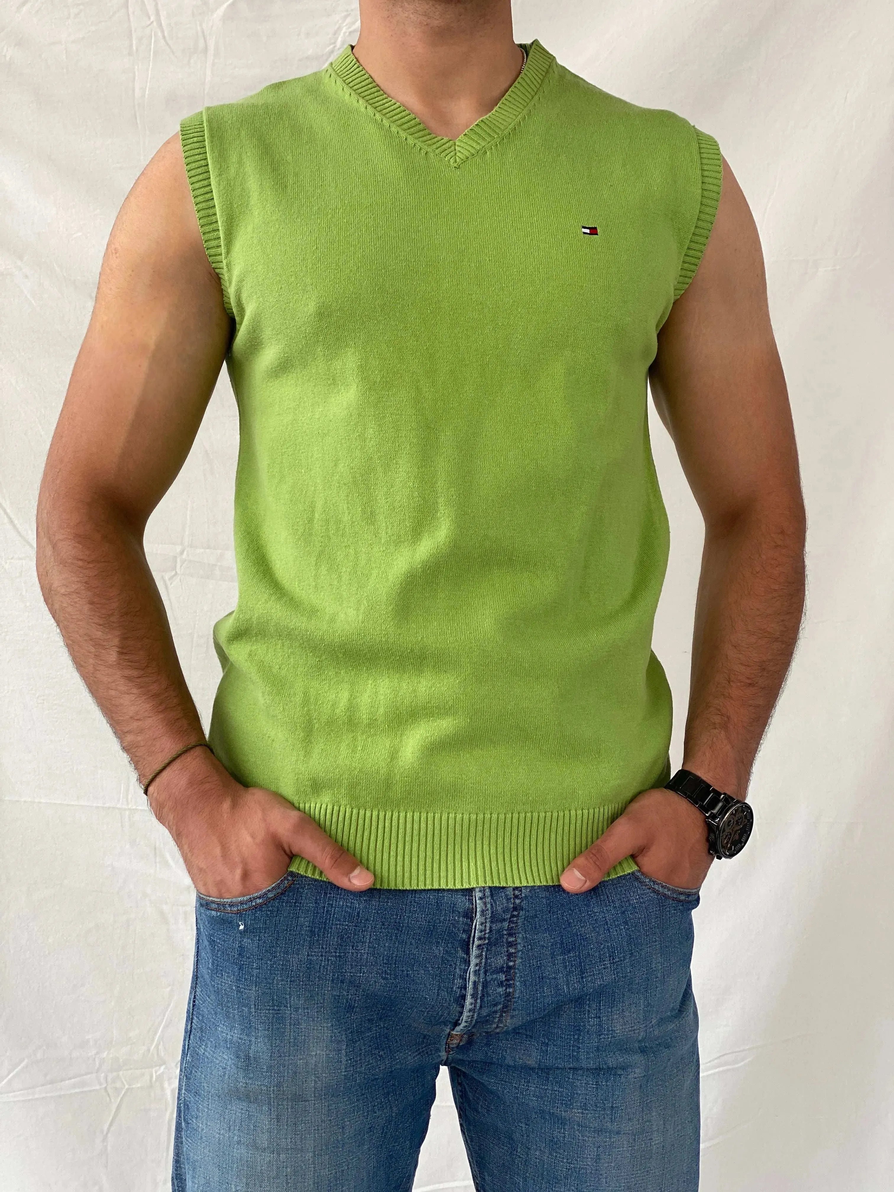 Tommy Hilfiger Green Cotton Men’s Vest - XL - Balagan Vintage Vest 00s, men top, mens vest, Ramez, Tommy hilfiger, Tommy jeans, vest