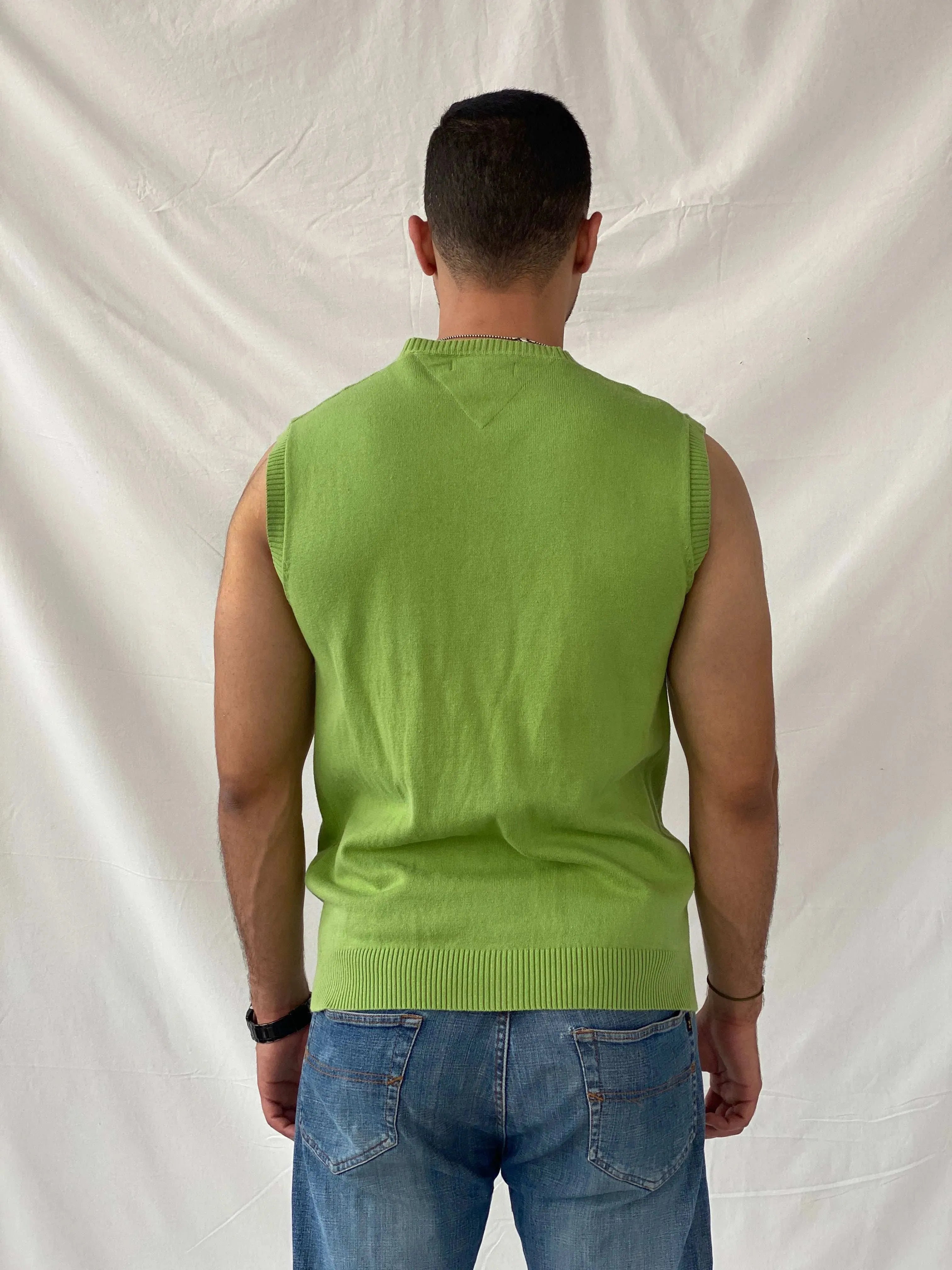 Tommy Hilfiger Green Cotton Men’s Vest - XL - Balagan Vintage Vest 00s, men top, mens vest, Ramez, Tommy hilfiger, Tommy jeans, vest