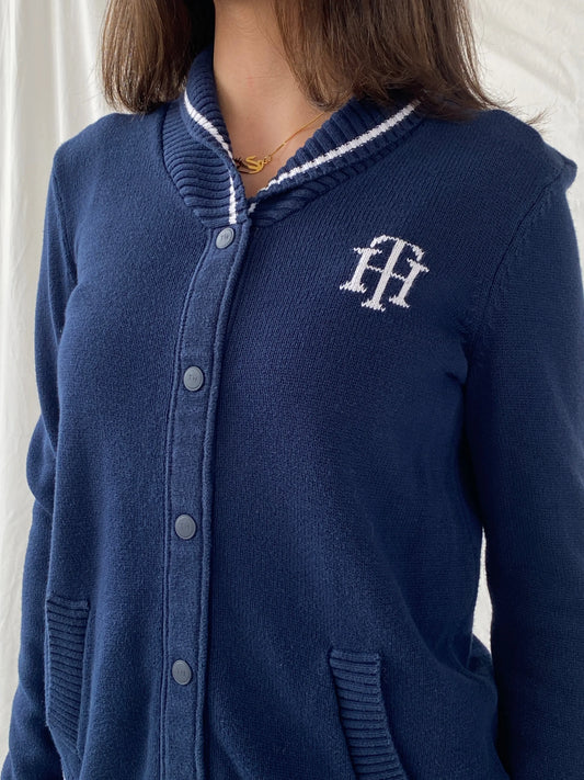 Tommy Hilfiger TH Logo Cotton Jumper Varsity Jacket - S - Balagan Vintage Full Sleeve Shirt 90s, Christine, knit, knitted cardigan, Tommy hilfiger, Tommy jeans, winter