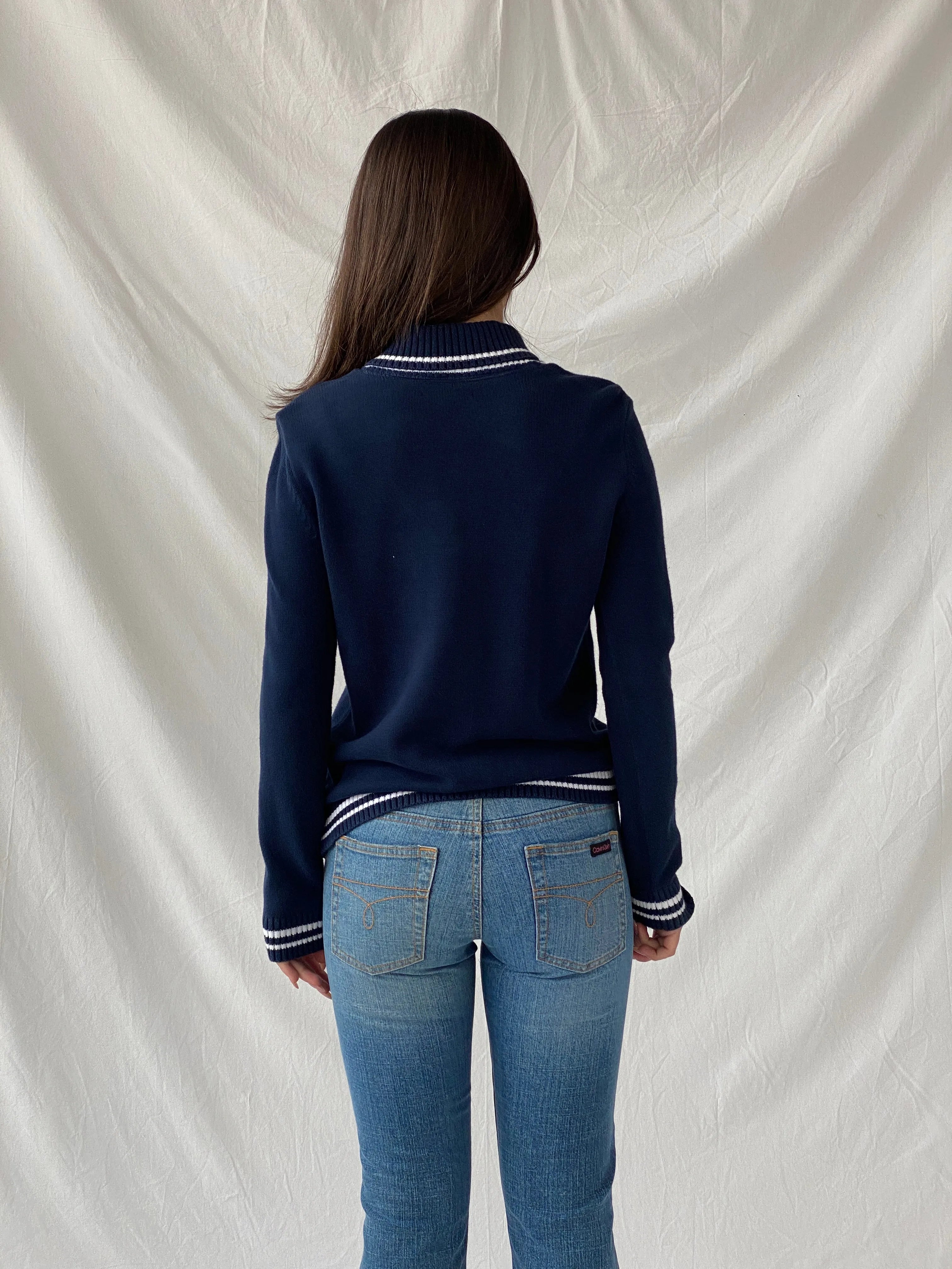 Tommy Hilfiger TH Logo Cotton Jumper Varsity Jacket - S - Balagan Vintage Full Sleeve Shirt 90s, Christine, knit, knitted cardigan, Tommy hilfiger, Tommy jeans, winter