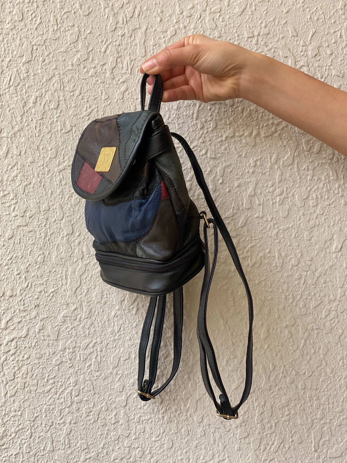etsy vintage mini backpack Unique Vintage Genuine Italian Leather Mini Backpack - Italian Made - Patchwork Design - Genuine Leather Bag