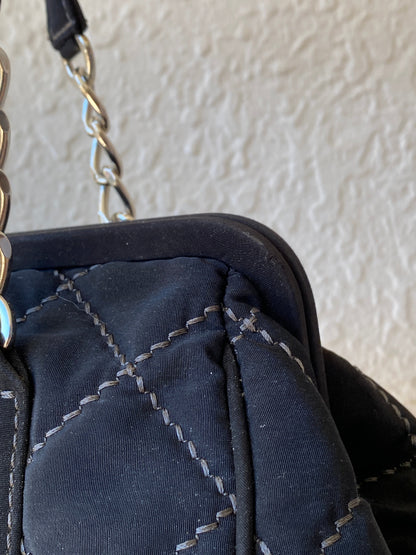 Vera Bradley Black Quilted Purse Microfiber Handbag Silver Chain Handle Frame Ball Lock - Balagan Vintage Shoulder Bag bag, handbag, NEW IN, shoulder bag, Y2K