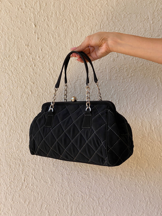 Vera Bradley Black Quilted Purse Microfiber Handbag Silver Chain Handle Frame Ball Lock - Balagan Vintage Shoulder Bag bag, handbag, NEW IN, shoulder bag, Y2K