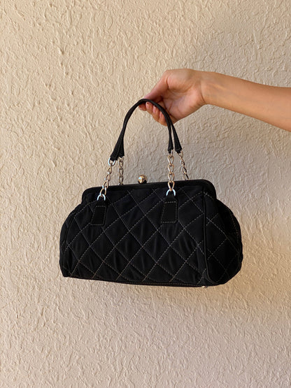 Vera Bradley Black Quilted Purse Microfiber Handbag Silver Chain Handle Frame Ball Lock - Balagan Vintage Shoulder Bag bag, handbag, NEW IN, shoulder bag, Y2K