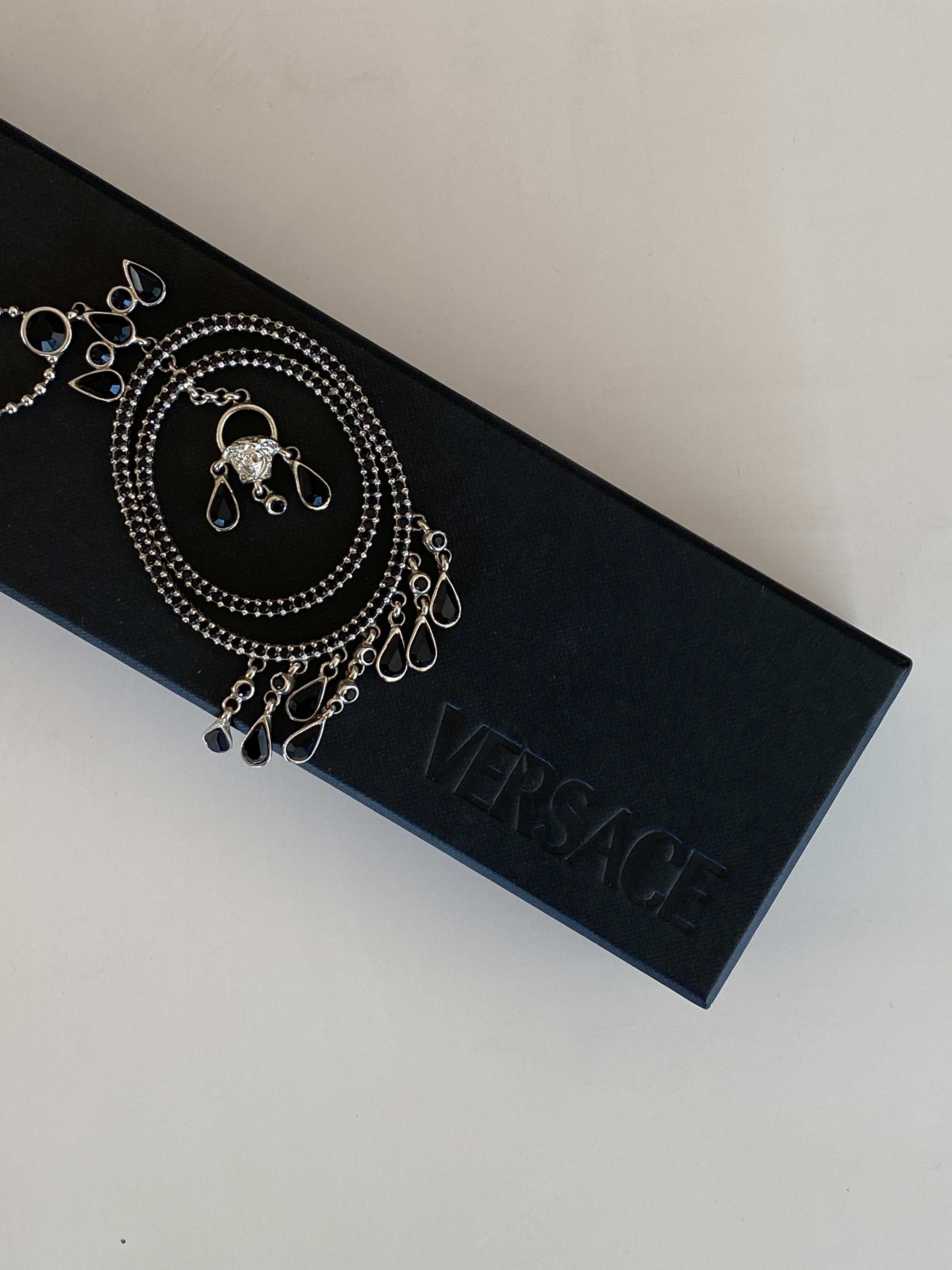 VERSACE Medusa Black Crystals Silver Necklace - Balagan Vintage Necklace 00s, 90s, Necklace, rare find, rare vintage, Versace